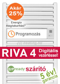 Riva 4 elektromos törölközőszárító radiátor és fürdőszobai fűtés egyben, heti programozással.
