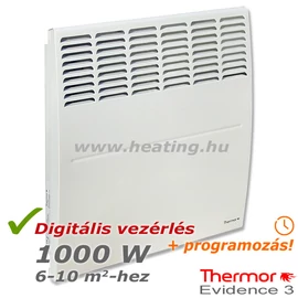 1000 W-os Thermor Evidence 3 digitális vezérlésű elektromos radiátor előlről. 1000 W-os Thermor Evidence 3 digitális vezérlésű elektromos radiátor előlről.