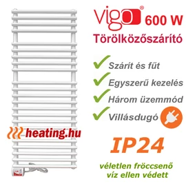 Vigo elektromos törölközőszárító radiátor 600 W teljesítménnyel, villásdugóval és három üzemmóddal. Vigo elektromos törölközőszárító radiátor 600 W teljesítménnyel, villásdugóval és három üzemmóddal.