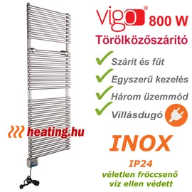 Vigo inox elektromos törölközőszárító 800 W -al, három üzemmóddal és készre szerelt villásdugóval. Vigo inox elektromos törölközőszárító 800 W -al, három üzemmóddal és készre szerelt villásdugóval.