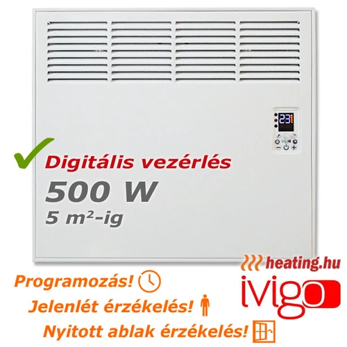 Ivigo Professional programozható elektromos konvektor 500 W-al.