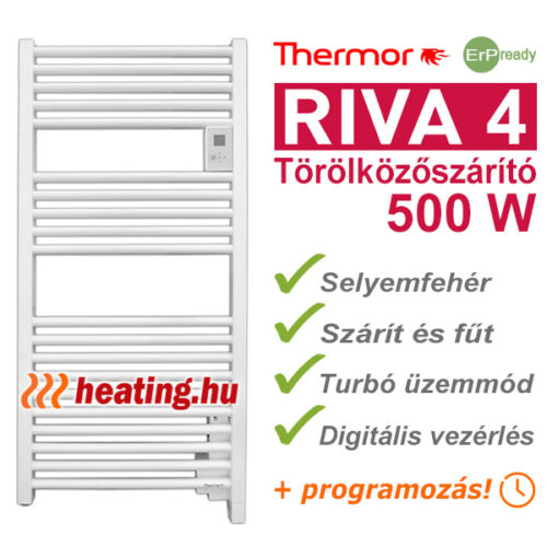 Thermor Riva 4 500 W-os, takarékos fürdőszobai elektromos fűtés és törölközőszárító radiátor.