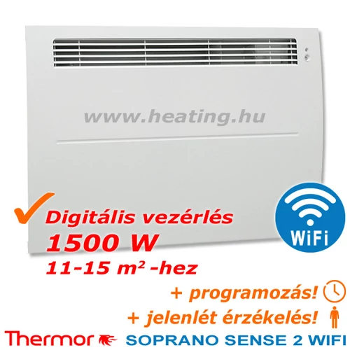 Soprano Sense 2 WiFI 1500 W-os okostelefonnal irányítható elektromos fűtőpanel.