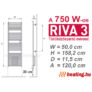 Kép 2/3 - A 750 W-os időzíthető Riva 3 elektromos törölközőszárító radiátor méretei.