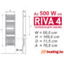 Kép 4/4 - Az 500 W-os Riva 4 ErP ready elektromos törölközőszárító radiátor méretei.